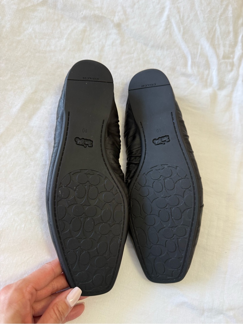 Coach | Women’s SZ 10 | Black Leather Eleanor Ruched Ballet Flats Shoes - Picture 7 of 9